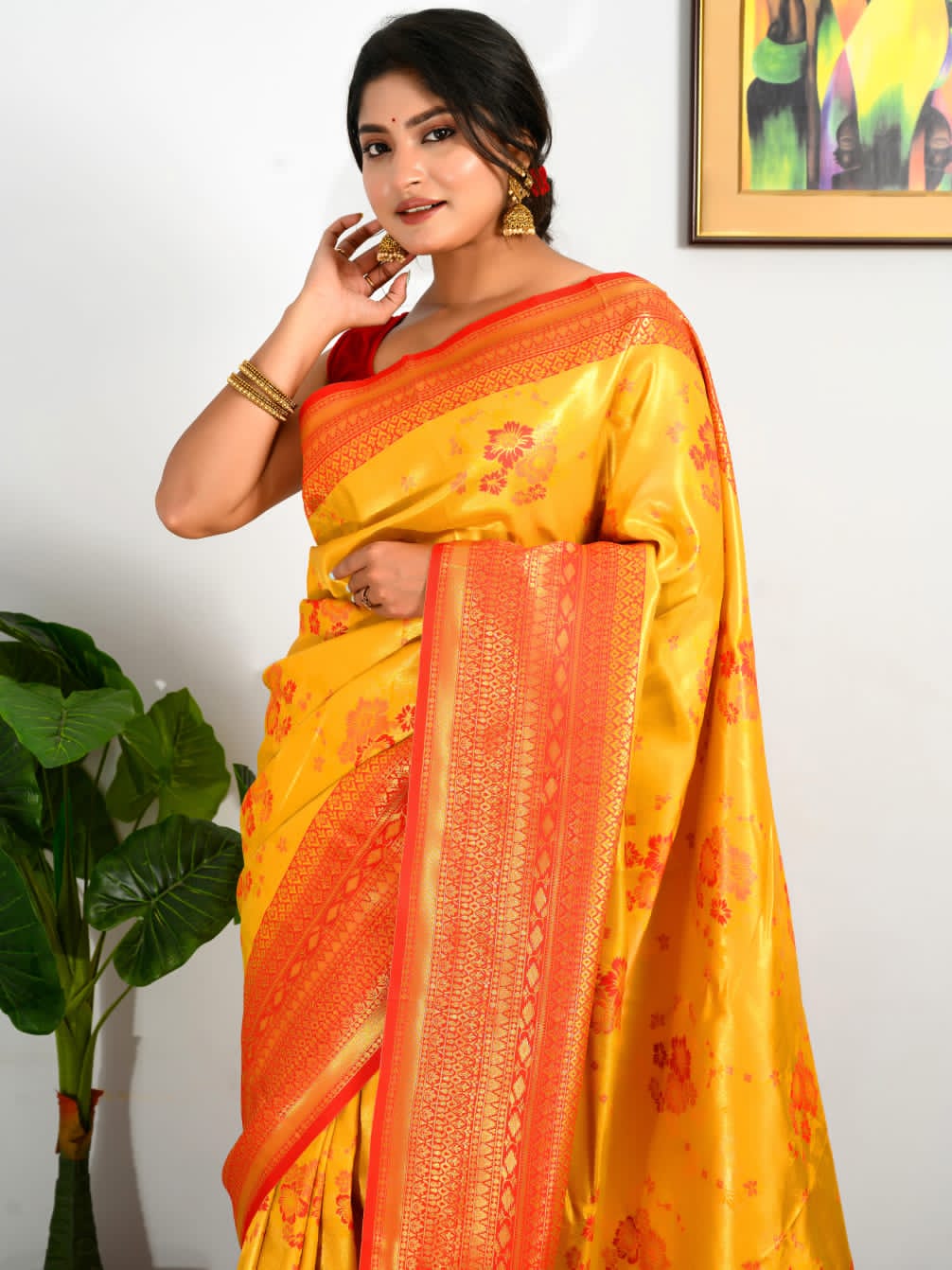 Banarasi Silk All Over Gold Zari Weaved Body And Pallu Saree