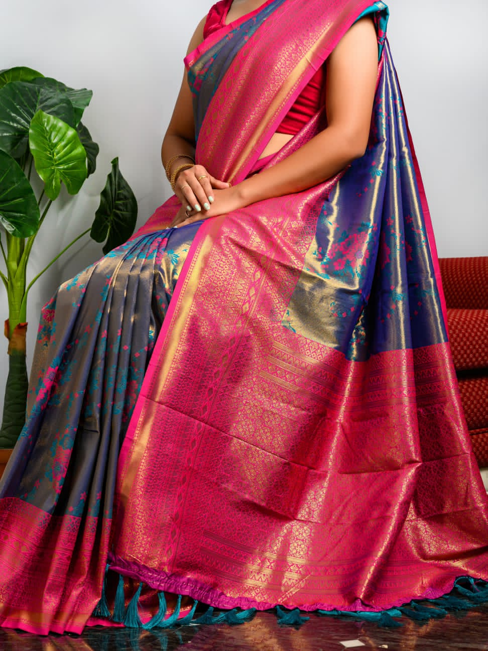 Banarasi Silk All Over Gold Zari Weaved Body And Pallu Saree