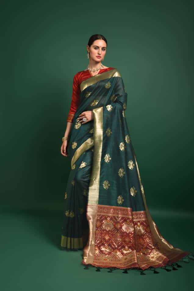 Pure Banarasi Ghicha Silk All Over Gold Zari Weaved Rich Pallu Saree