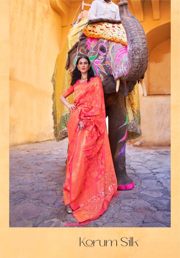 Banarasi Korum Silk All Over Rich Zari Weaved With Tassels On Pallu