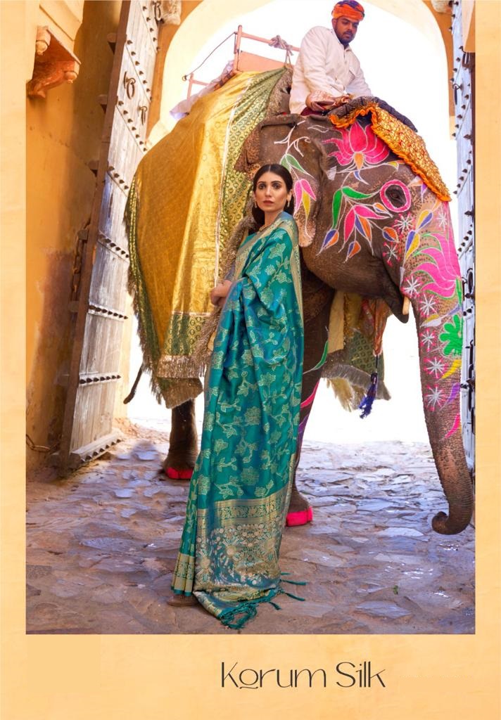 Banarasi Korum Silk All Over Rich Zari Weaved With Tassels On Pallu