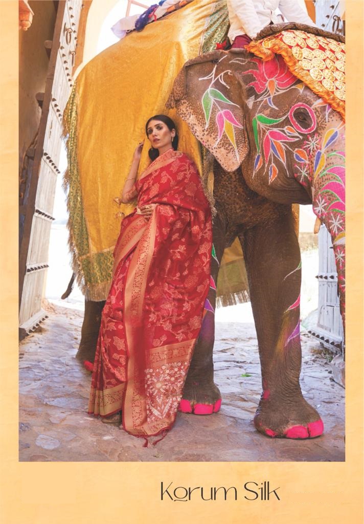 Banarasi Korum Silk All Over Rich Zari Weaved With Tassels On Pallu