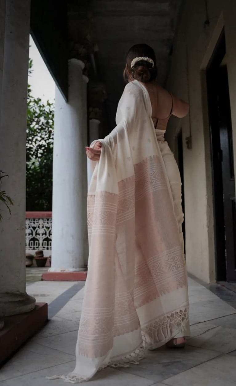 Pure Linen Copper Zari Weaved Saree