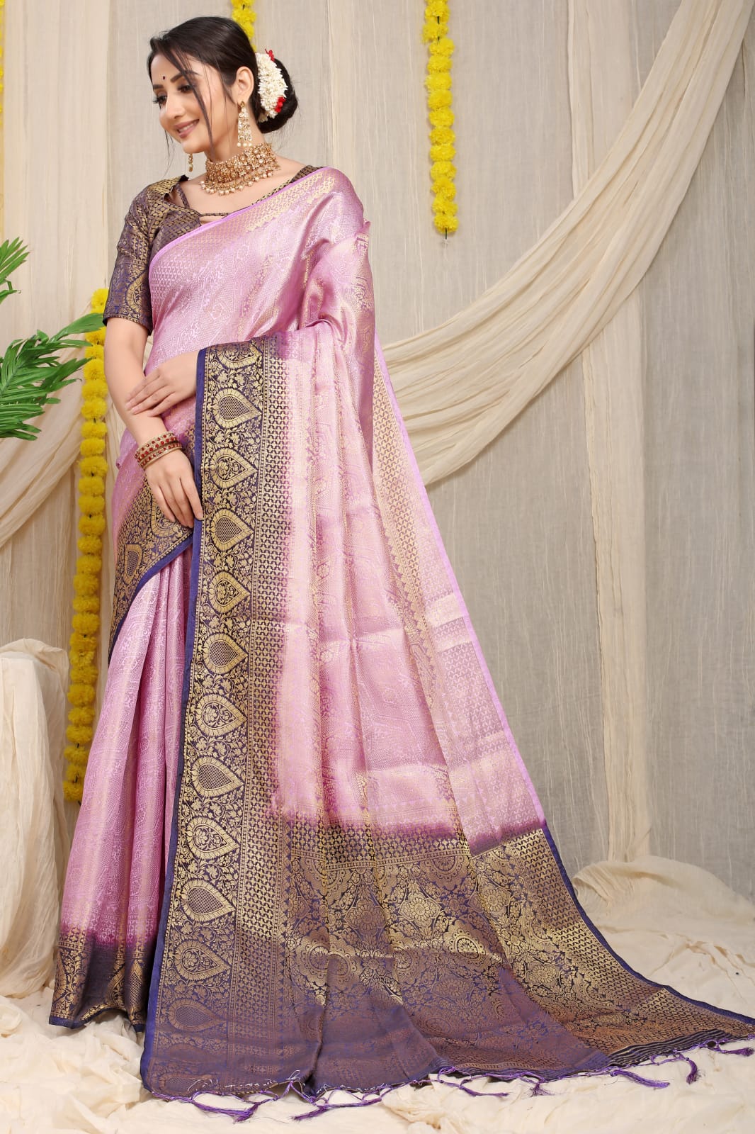 Banarasi Silk Saree All Over Zari Weaved Border And Rich Pallu