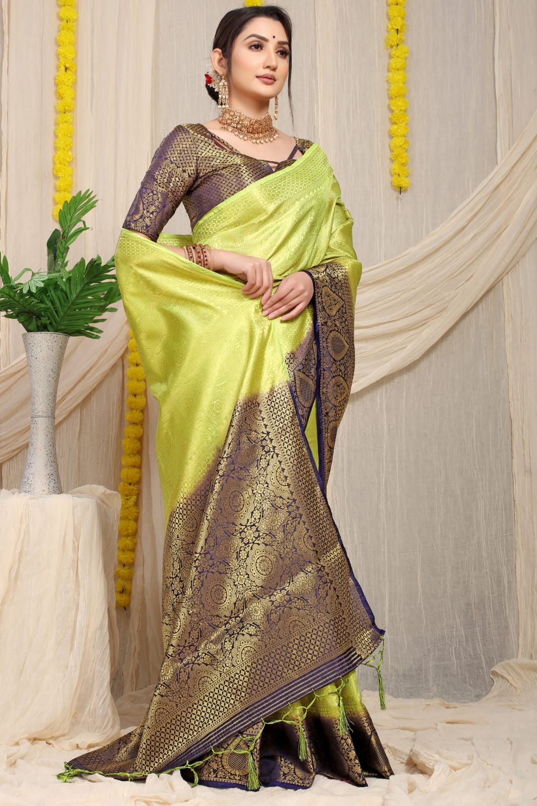 Banarasi Silk Saree All Over Zari Weaved Border And Rich Pallu