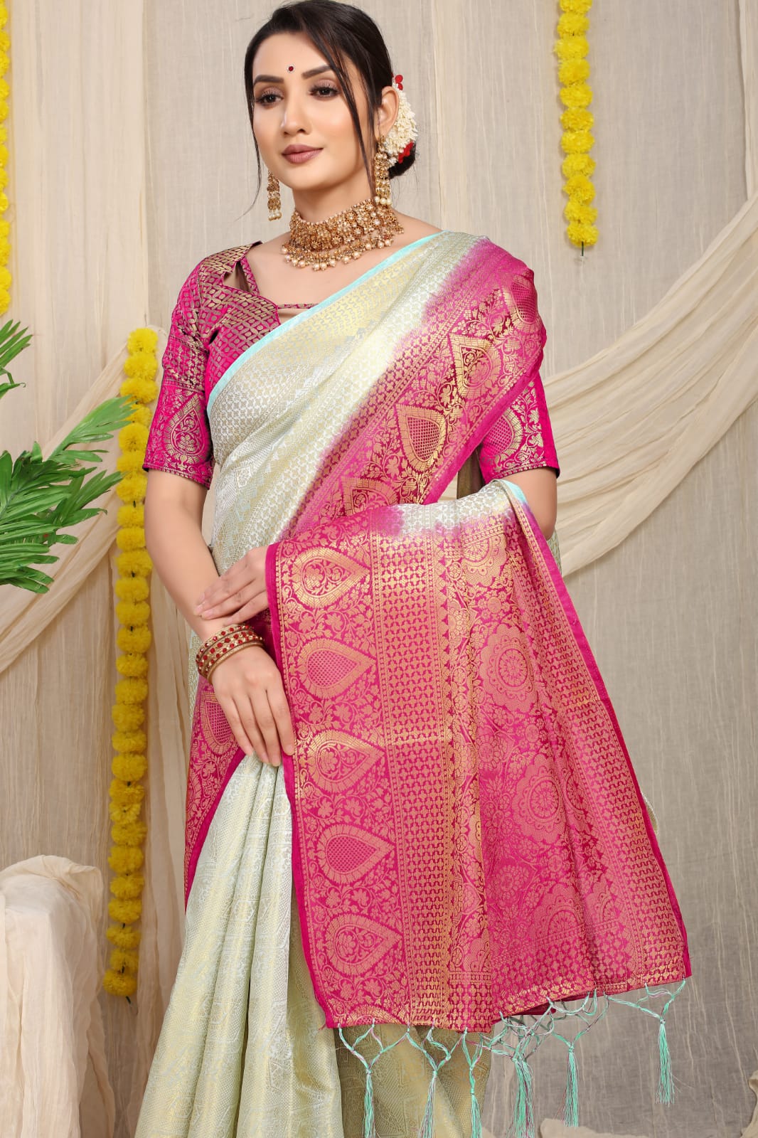 Banarasi Silk Saree All Over Zari Weaved Border And Rich Pallu