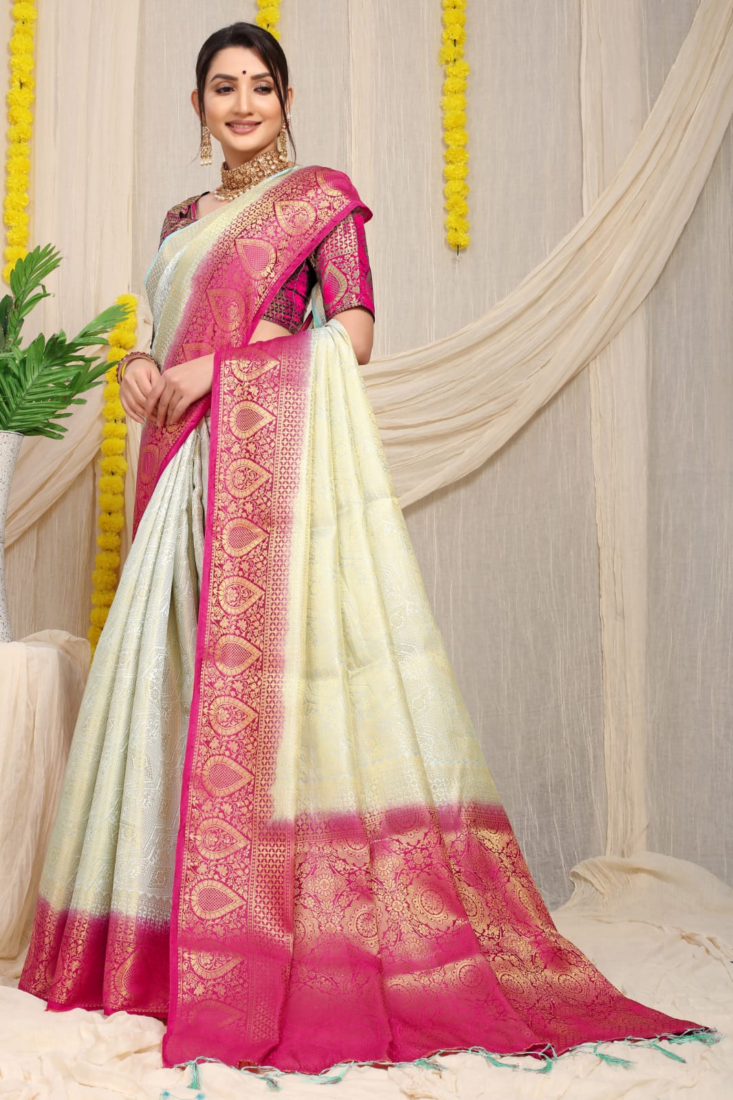 Banarasi Silk Saree All Over Zari Weaved Border And Rich Pallu