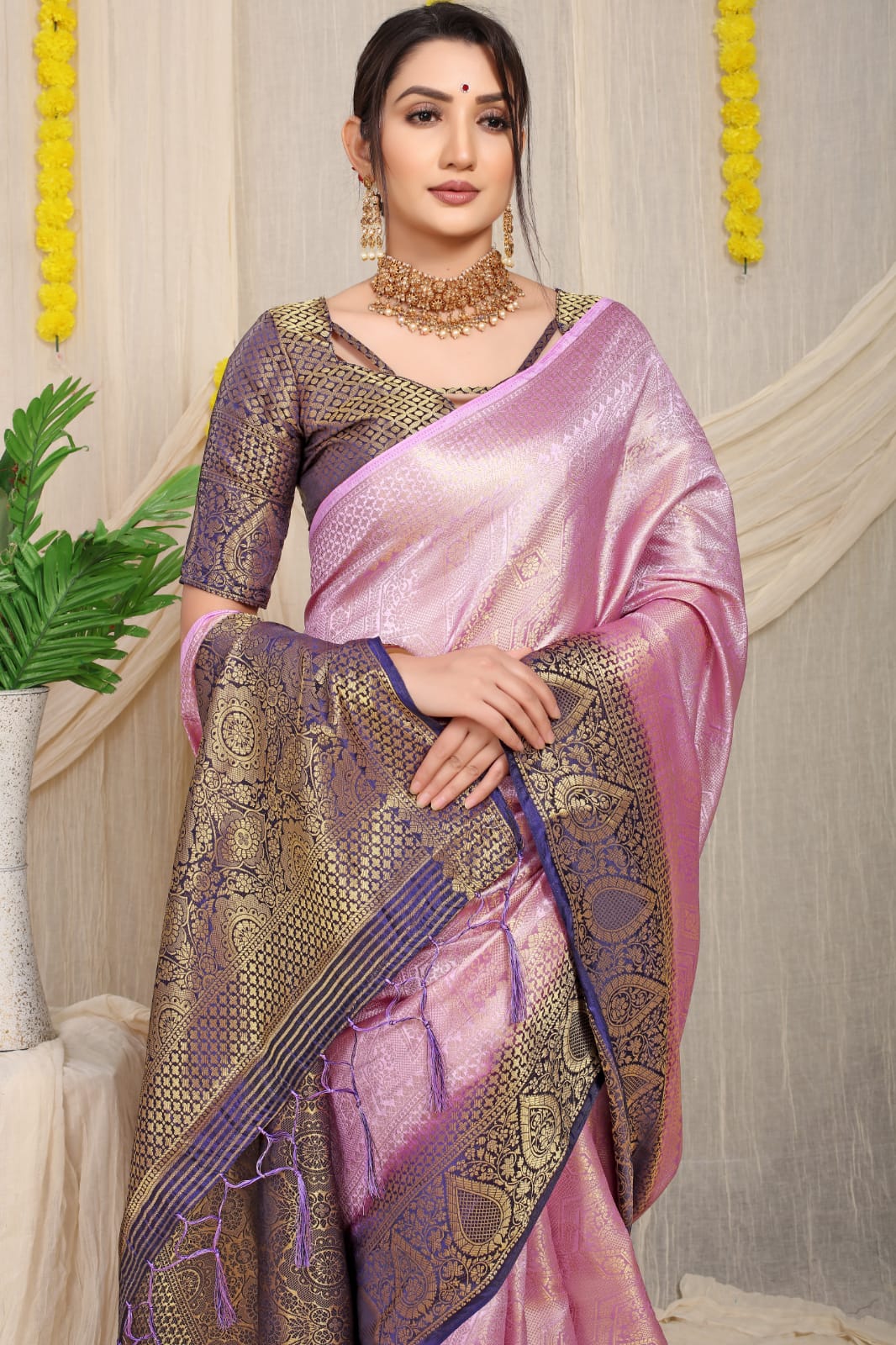 Banarasi Silk Saree All Over Zari Weaved Border And Rich Pallu
