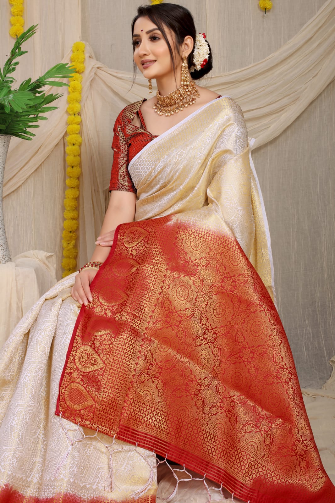 Banarasi Silk Saree All Over Zari Weaved Border And Rich Pallu