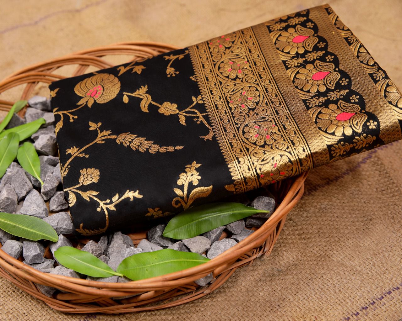 Pure Banarasi Silk All Over Gold Zari And Meena Weaved Saree