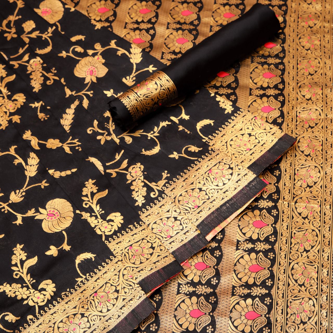 Pure Banarasi Silk All Over Gold Zari And Meena Weaved Saree