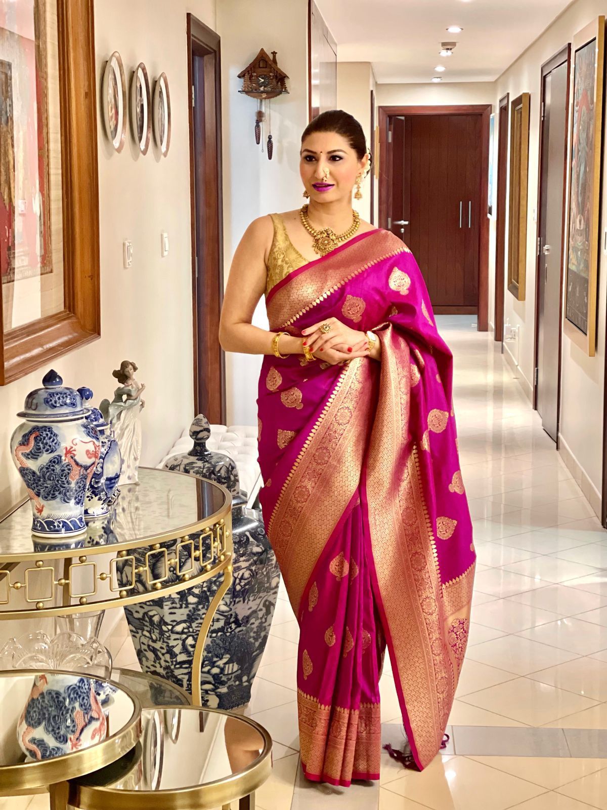 Magenta Pure Banarasi Silk Gold Zari And Rich Pallu Weaved Saree