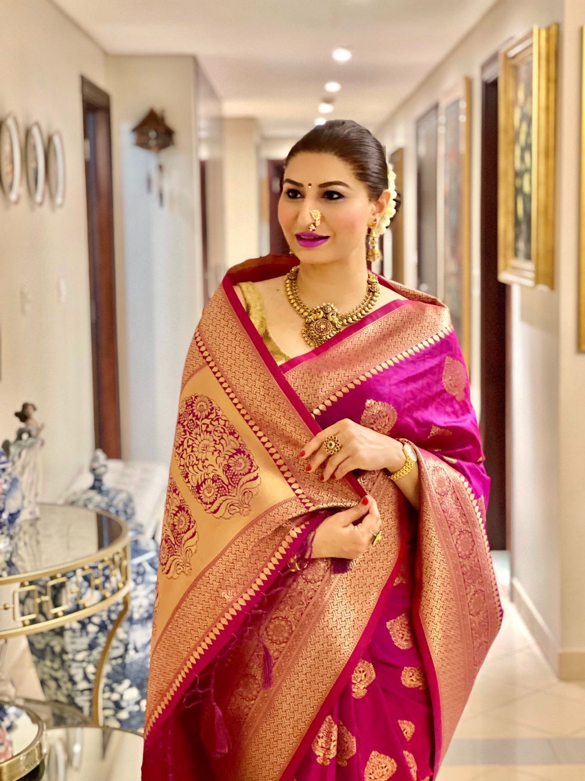 Magenta Pure Banarasi Silk Gold Zari And Rich Pallu Weaved Saree