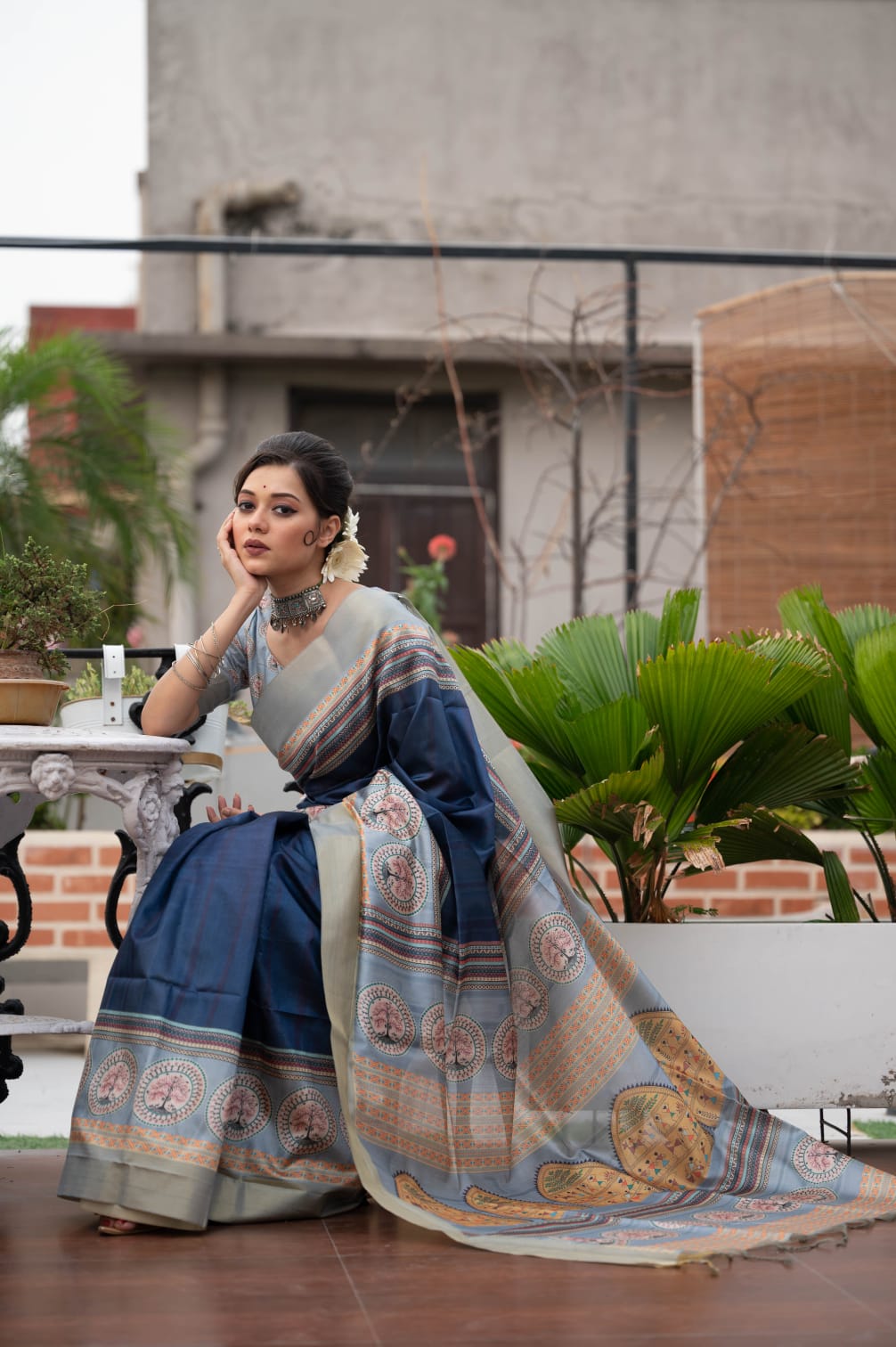 Cotton Silk Kalamkari Printed Saree With Tassels On Pallu