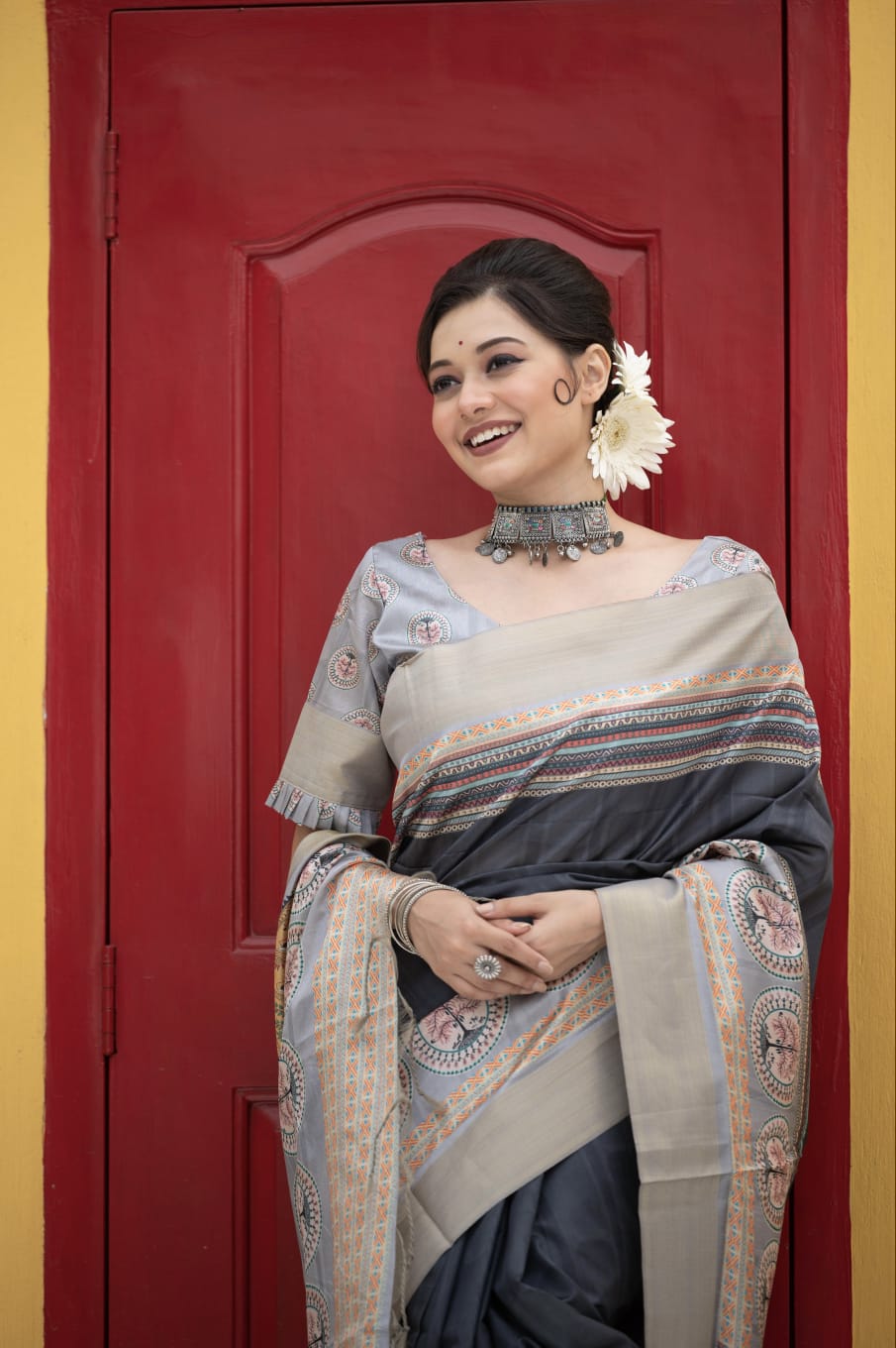 Cotton Silk Kalamkari Printed Saree With Tassels On Pallu