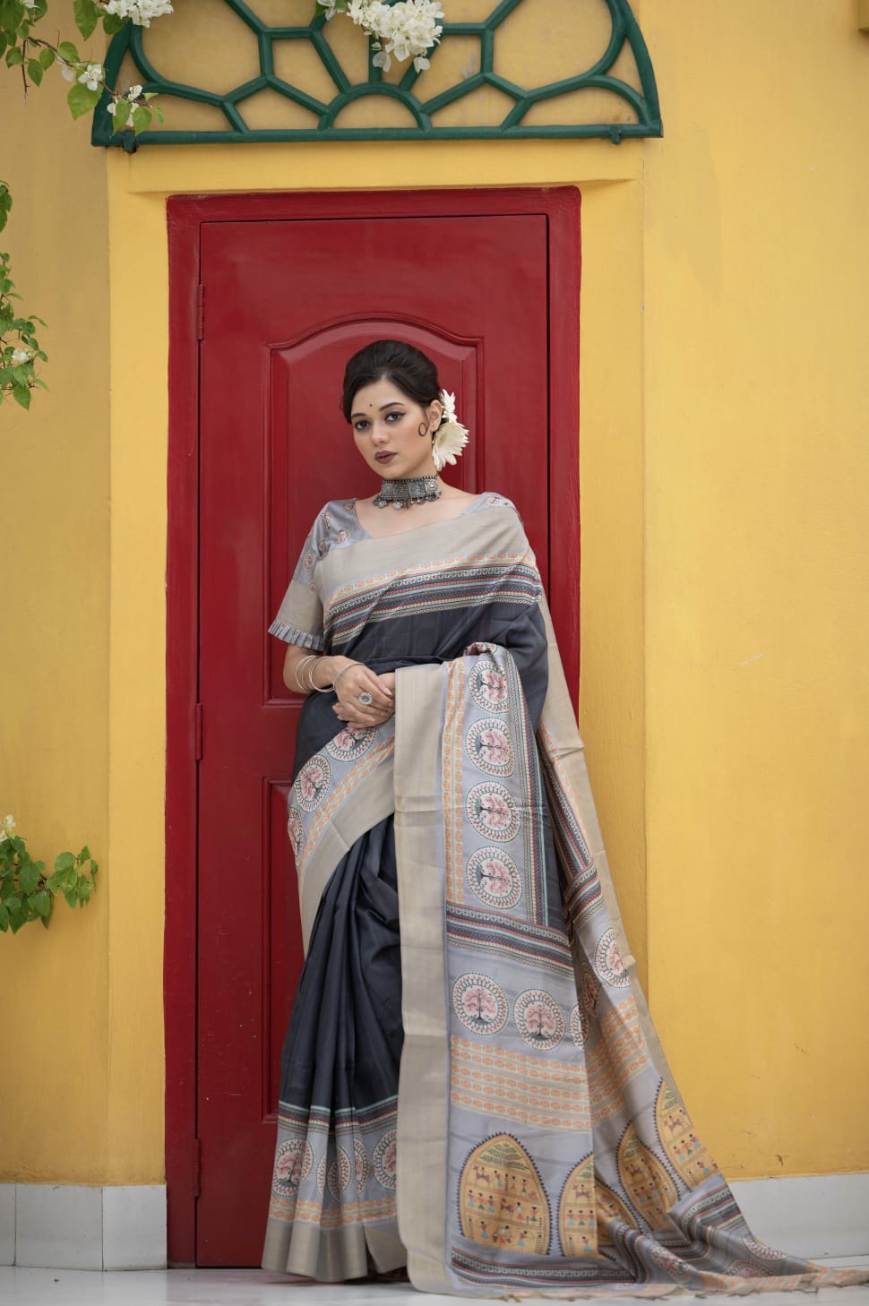 Cotton Silk Kalamkari Printed Saree With Tassels On Pallu