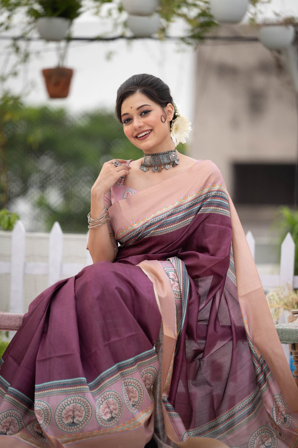 Cotton Silk Kalamkari Printed Saree With Tassels On Pallu