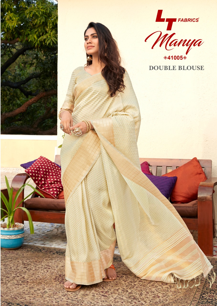 Pure Linen Silk All Over Gold Zari Weaved Saree With Two Blouse