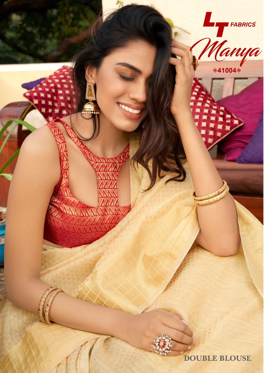 Pure Linen Silk All Over Gold Zari Weaved Saree With Two Blouse