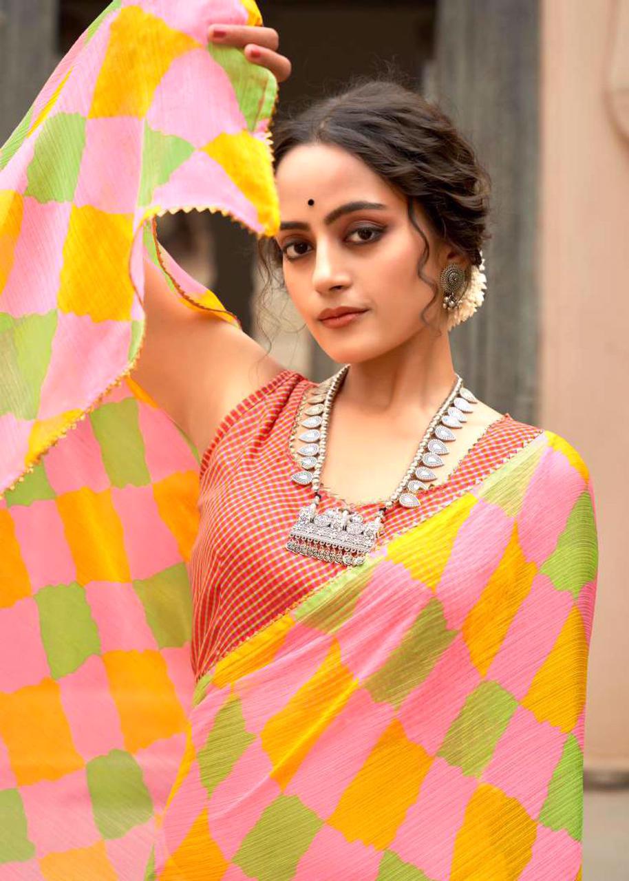 Georgette Digital Printed Borderless Sarees