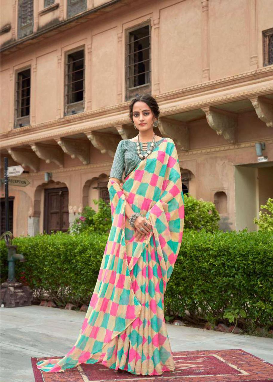 Georgette Digital Printed Borderless Sarees