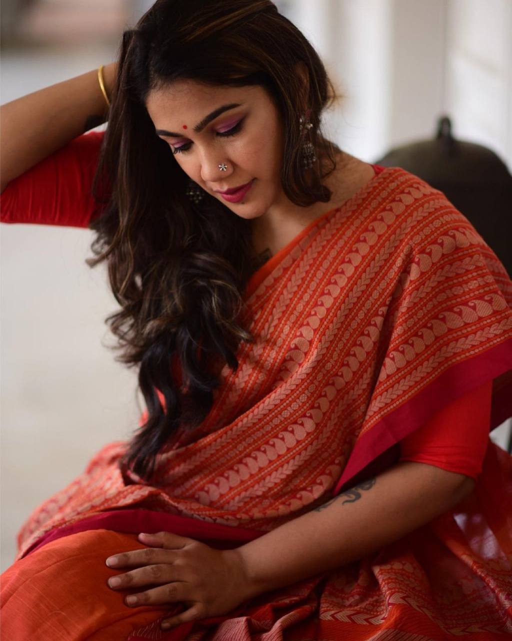 Banarasi Silk Gold And Resham Weaved Wide Border Saree