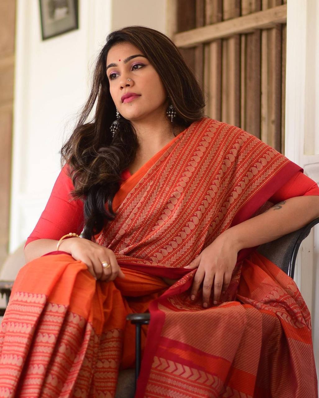 Banarasi Silk Gold And Resham Weaved Wide Border Saree