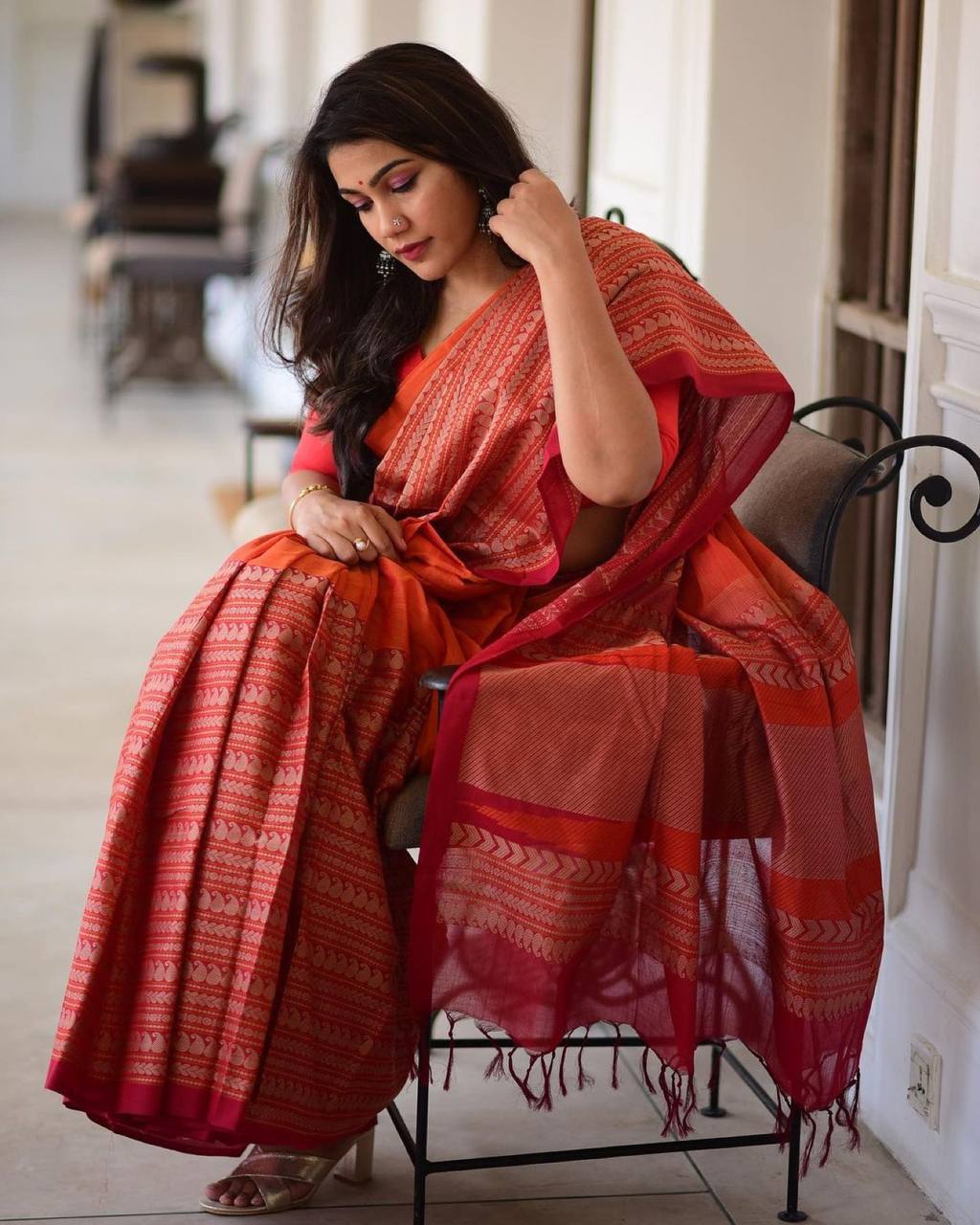 Banarasi Silk Gold And Resham Weaved Wide Border Saree