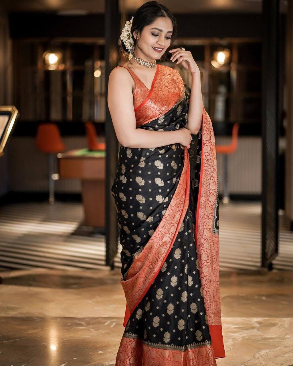 Black Banarasi Silk Gold Zari Body And Rich Weaved Pallu Saree
