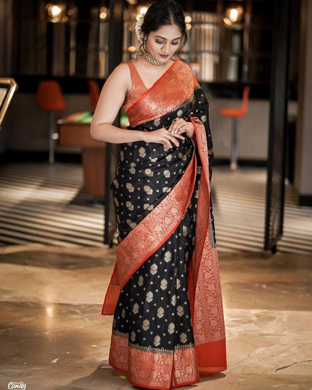 Black Banarasi Silk Gold Zari Body And Rich Weaved Pallu Saree