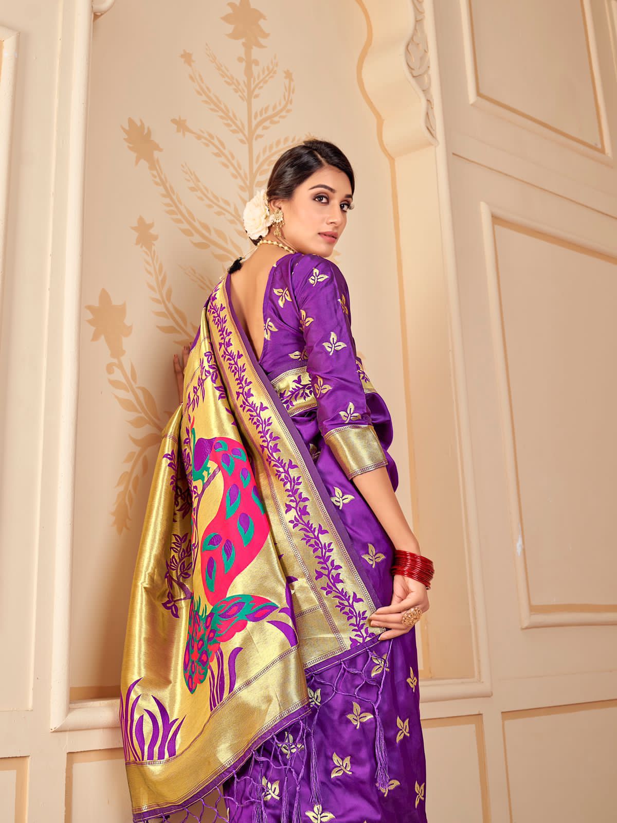 Purple Pure Banarasi Paithani Silk Zari Weaved Saree