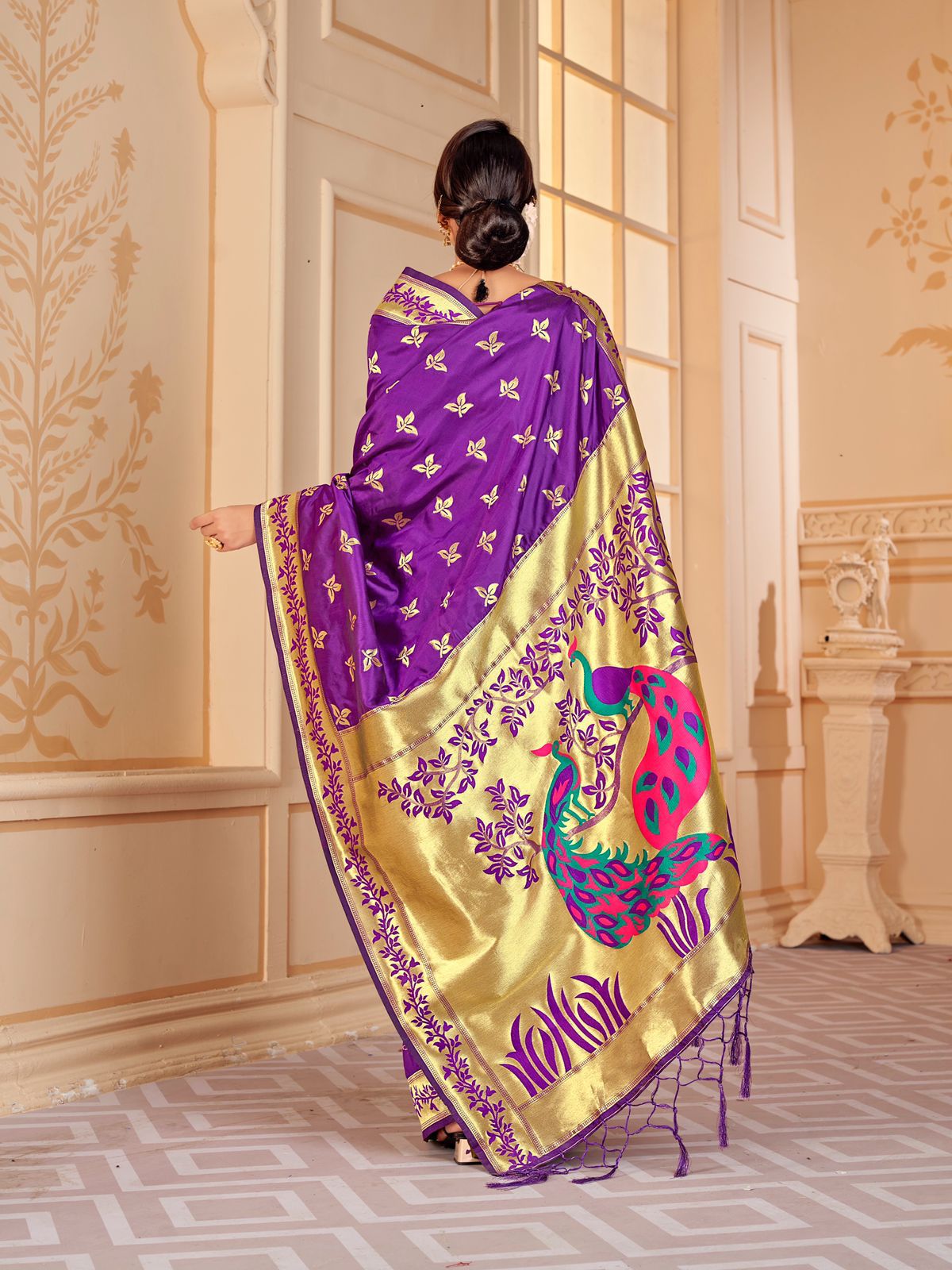Purple Pure Banarasi Paithani Silk Zari Weaved Saree