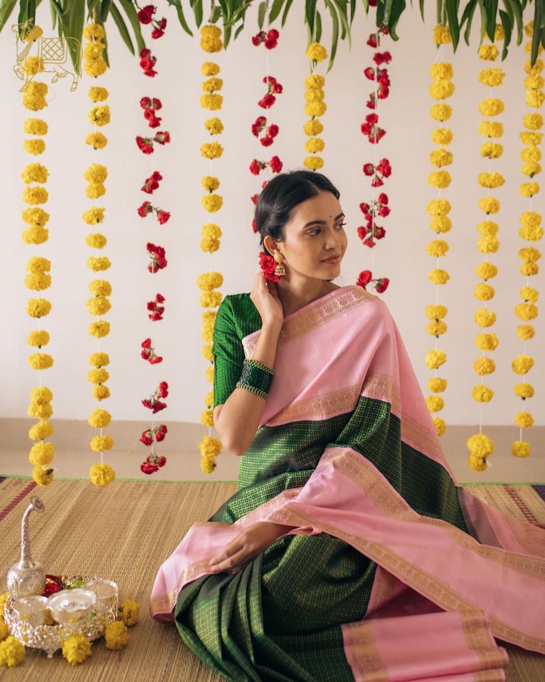 Dark Green Banarasi Silk Saree Gold Zari Check Weaved Rich Pallu