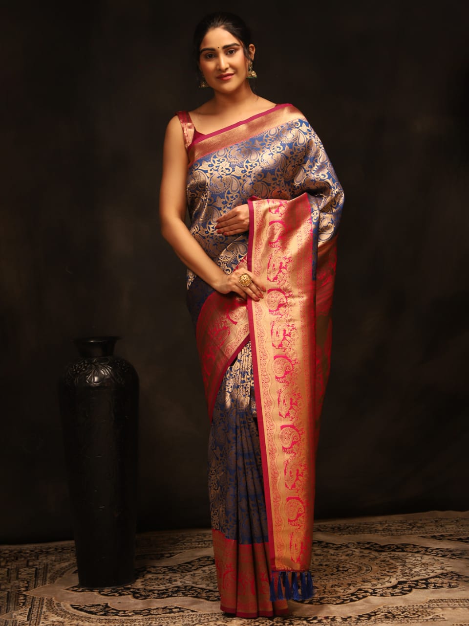 Banarasi Silk Saree Zari Weaved Body Rich Pallu With Tassels