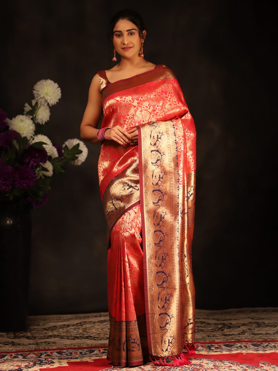 Banarasi Silk Saree Zari Weaved Body Rich Pallu With Tassels