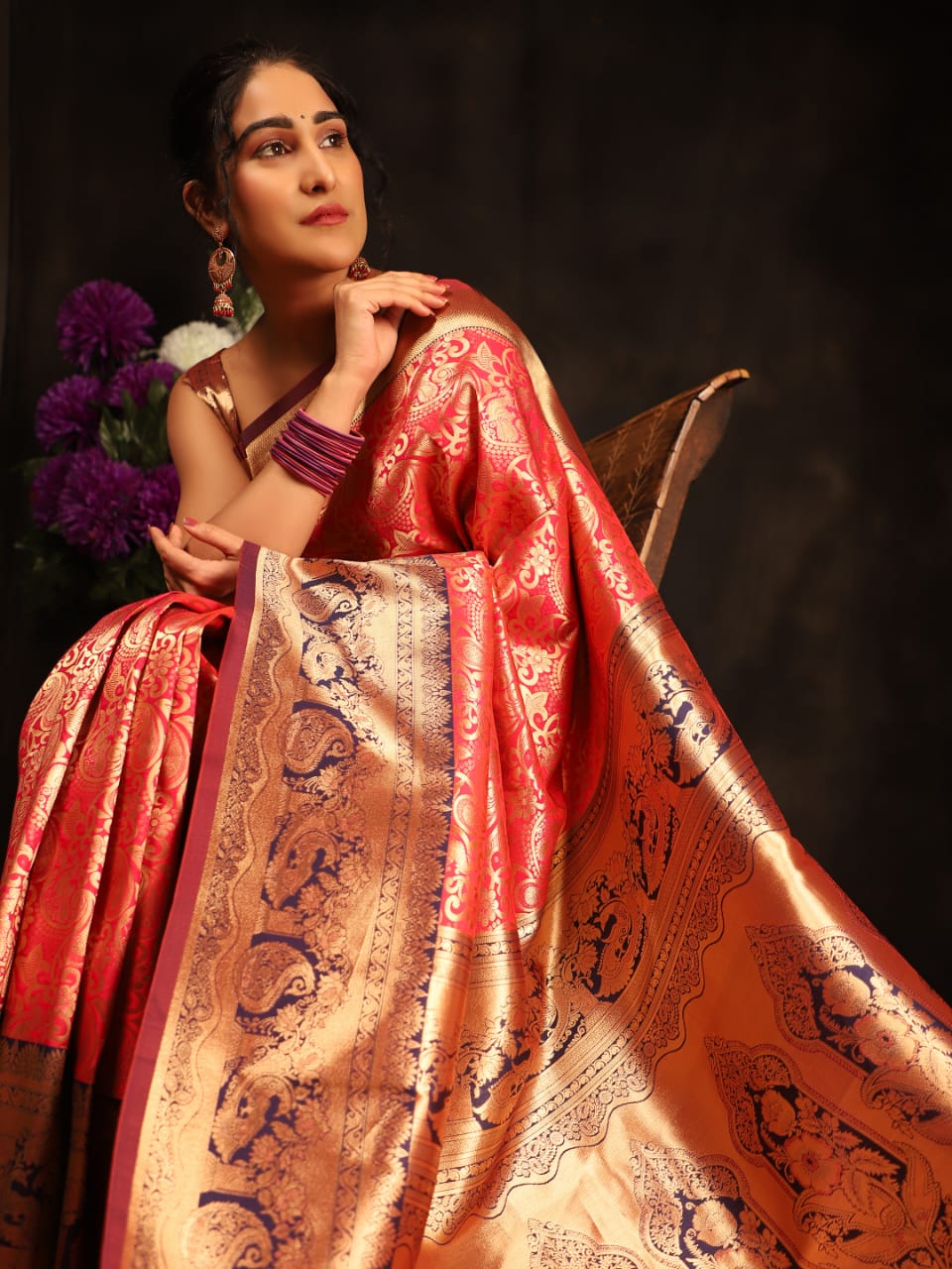 Banarasi Silk Saree Zari Weaved Body Rich Pallu With Tassels