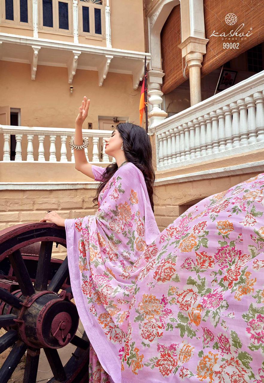 Georgette Digital Printed Sarees With Tassels On Pallu