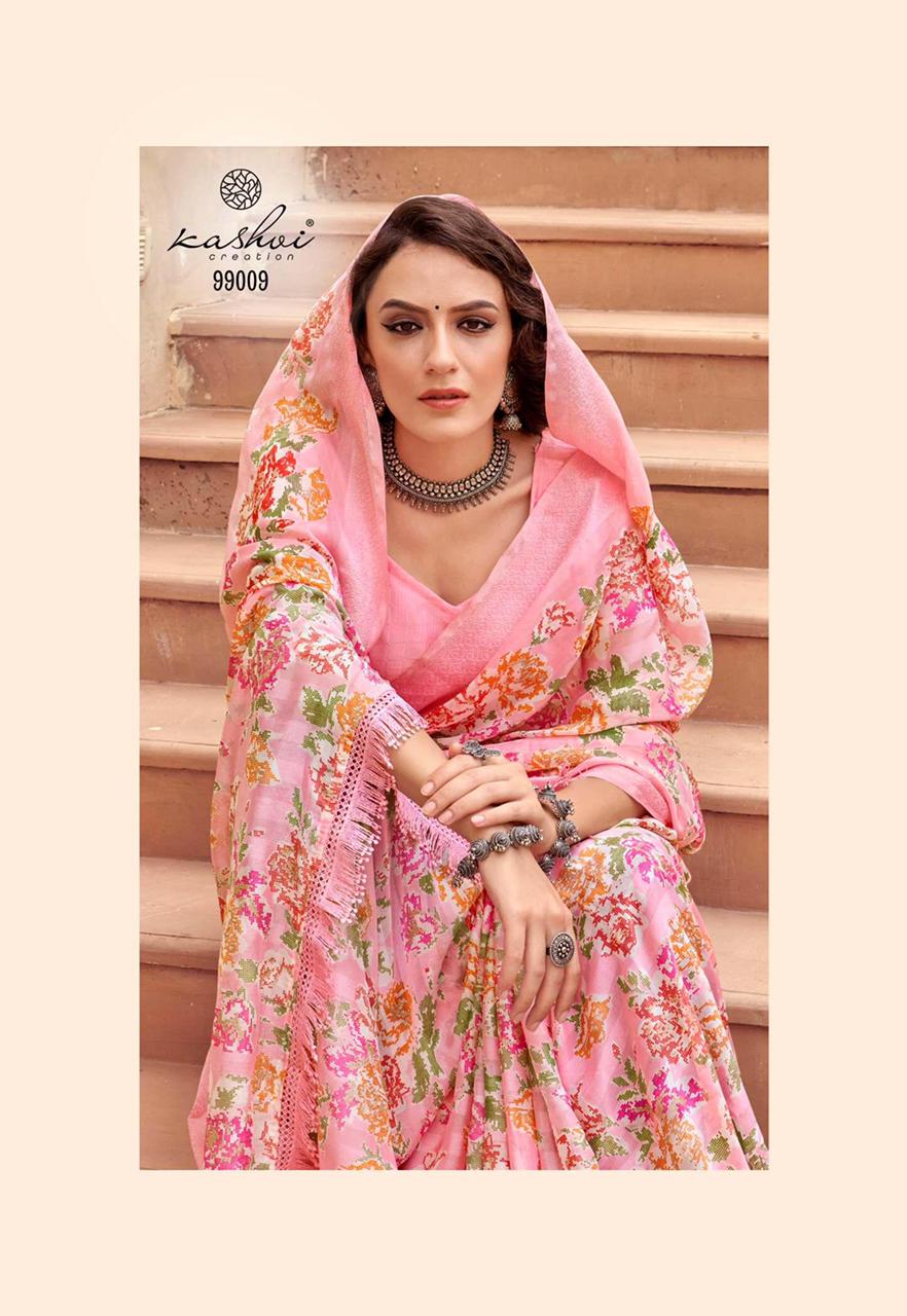 Georgette Digital Printed Saree With Tassels On Pallu