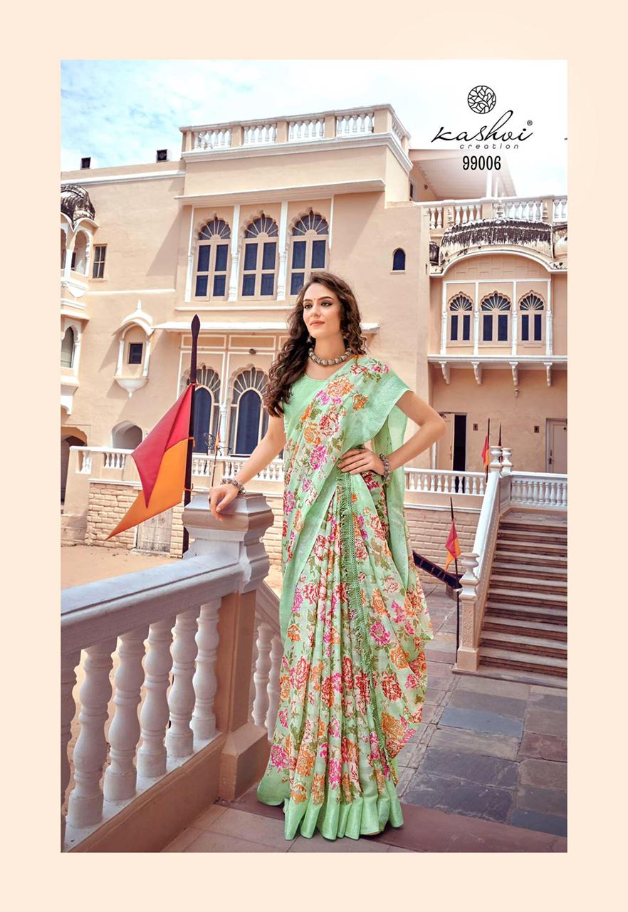 Georgette Digital Printed Saree With Tassels On Pallu