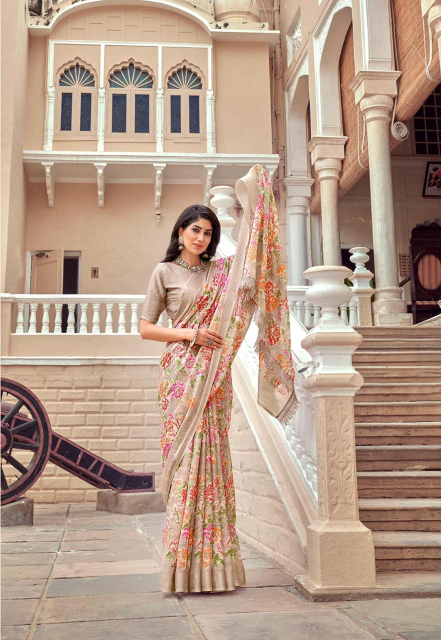 Georgette Digital Printed Saree With Tassels On Pallu