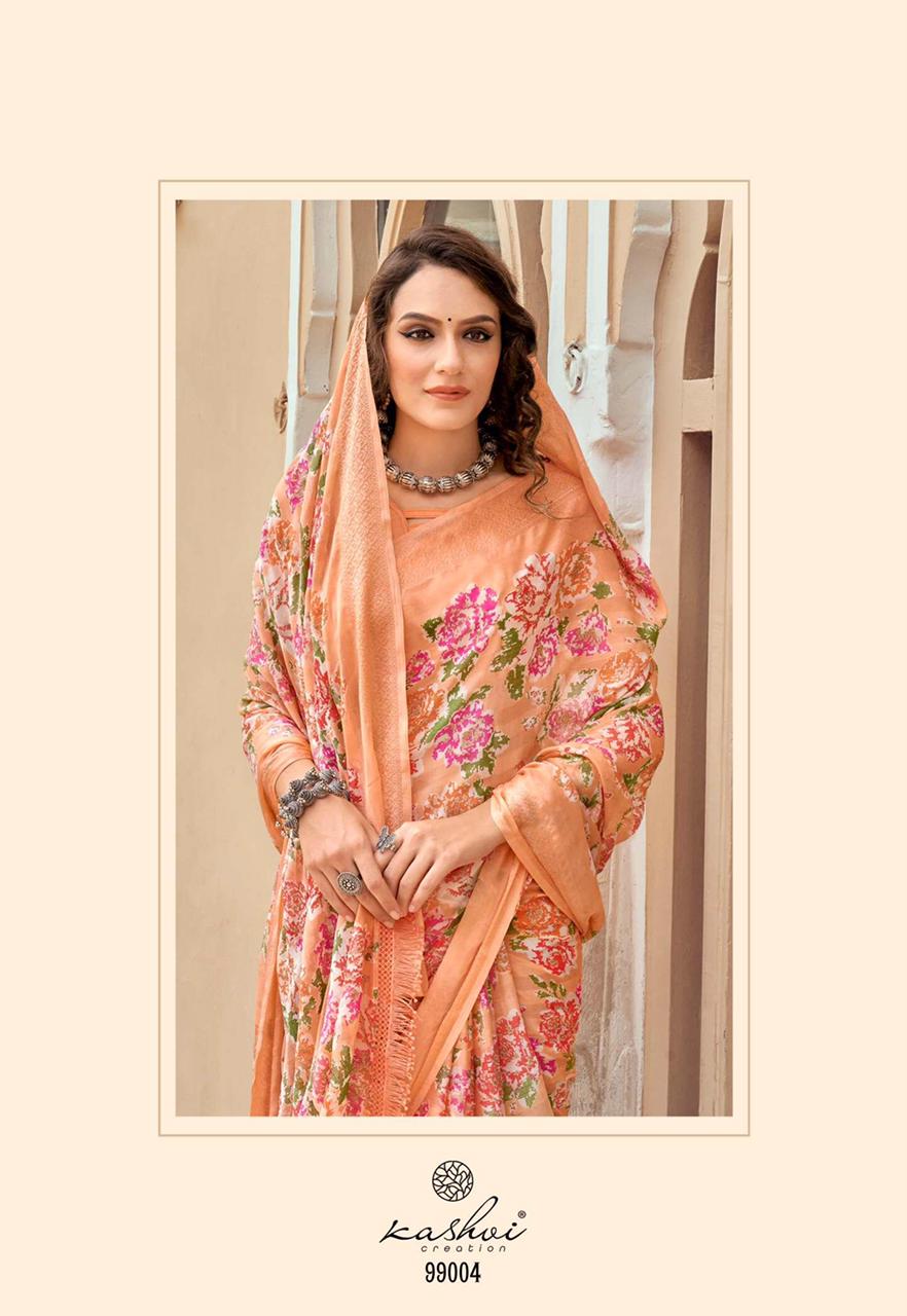 Georgette Digital Printed Sarees With Tassels On Pallu