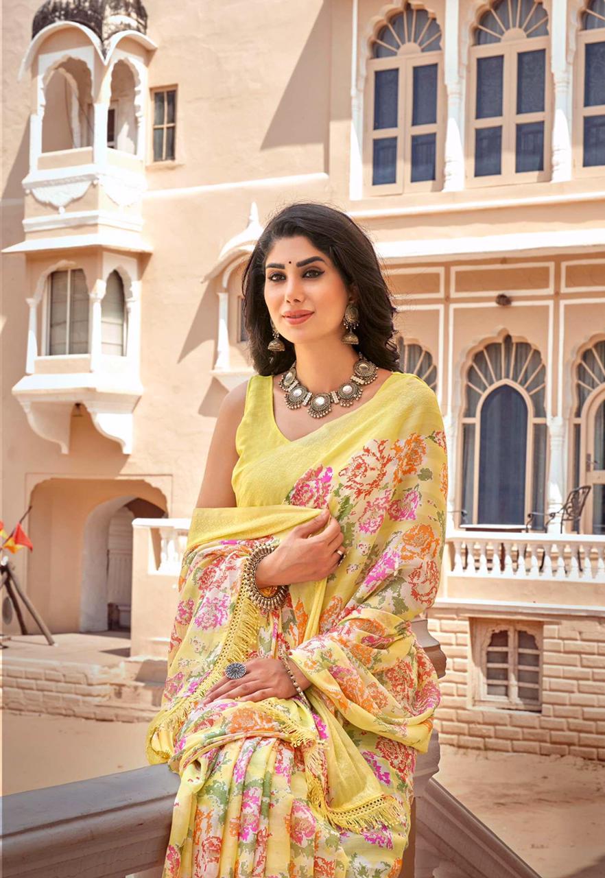 Georgette Digital Printed Saree With Tassels On Pallu