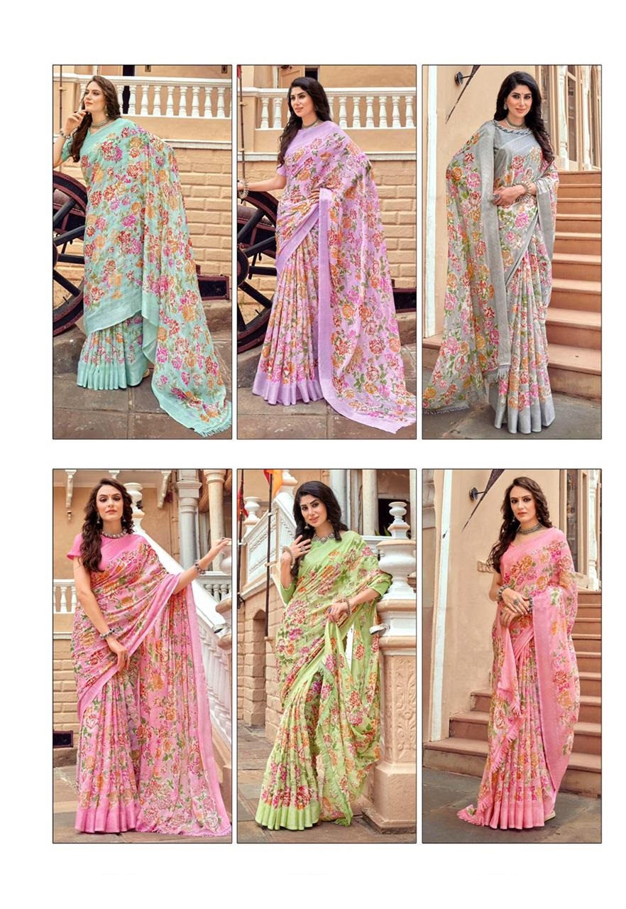 Georgette Digital Printed Sarees With Tassels On Pallu