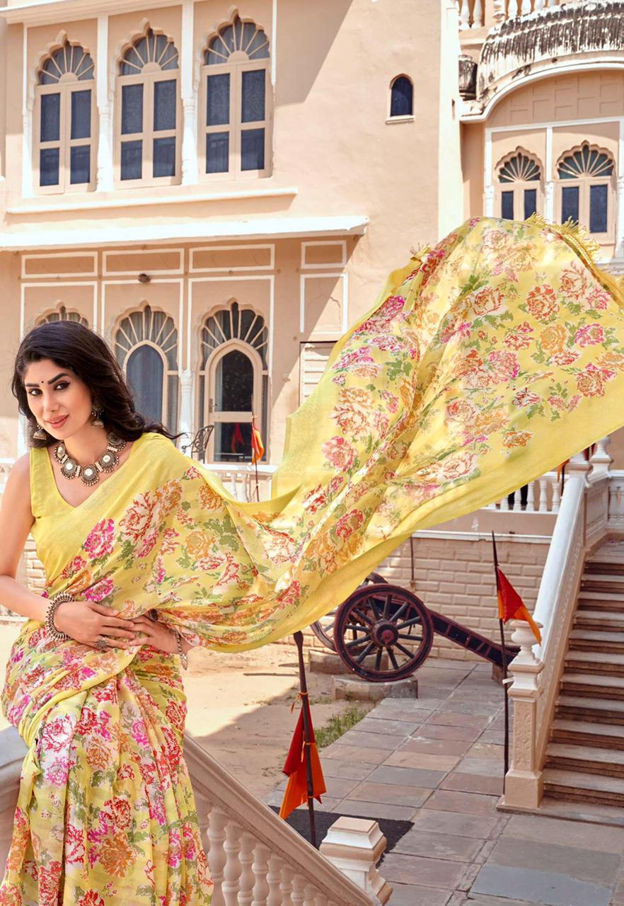Georgette Digital Printed Saree With Tassels On Pallu