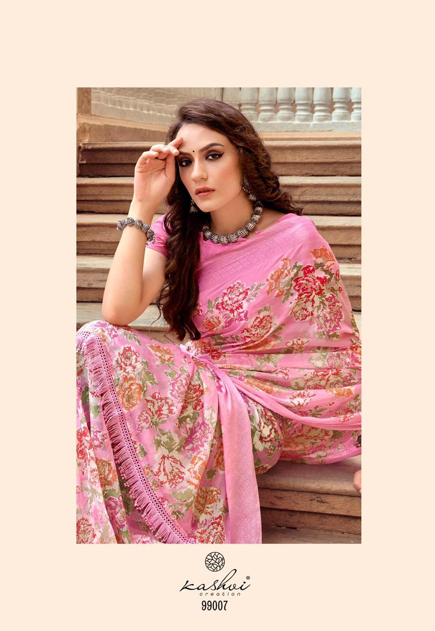 Georgette Digital Printed Saree With Tassels On Pallu