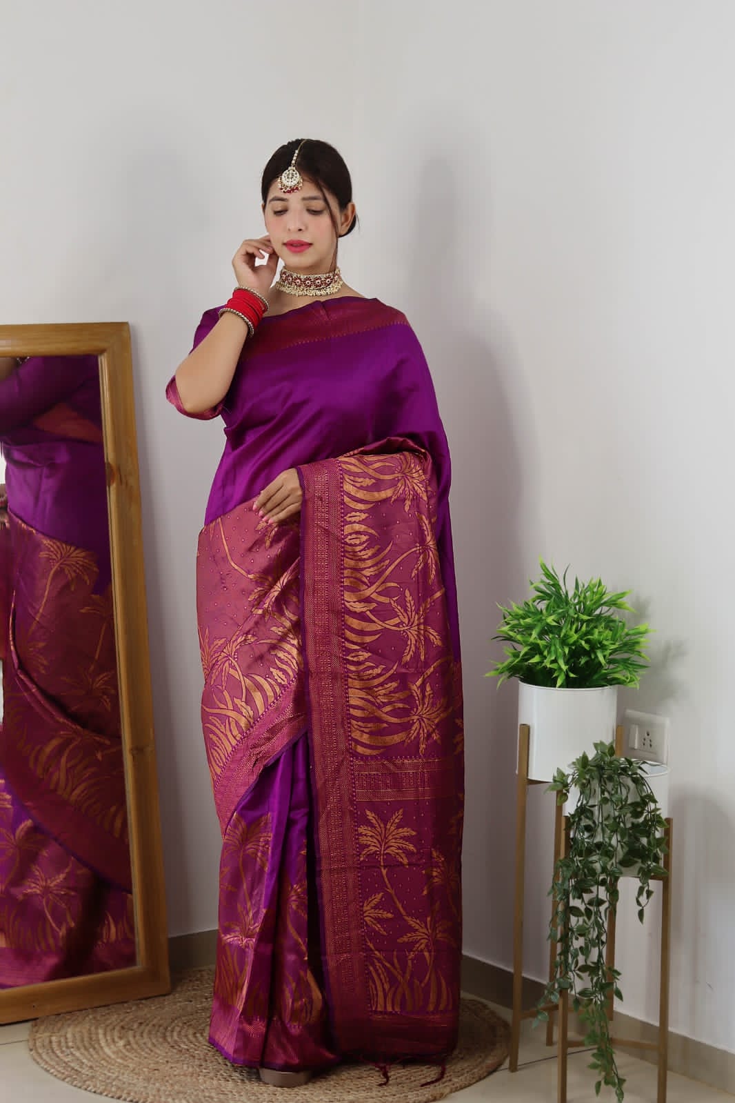 Banarasi Silk Plain Saree With Wide Zari Brocade Rich Pallu