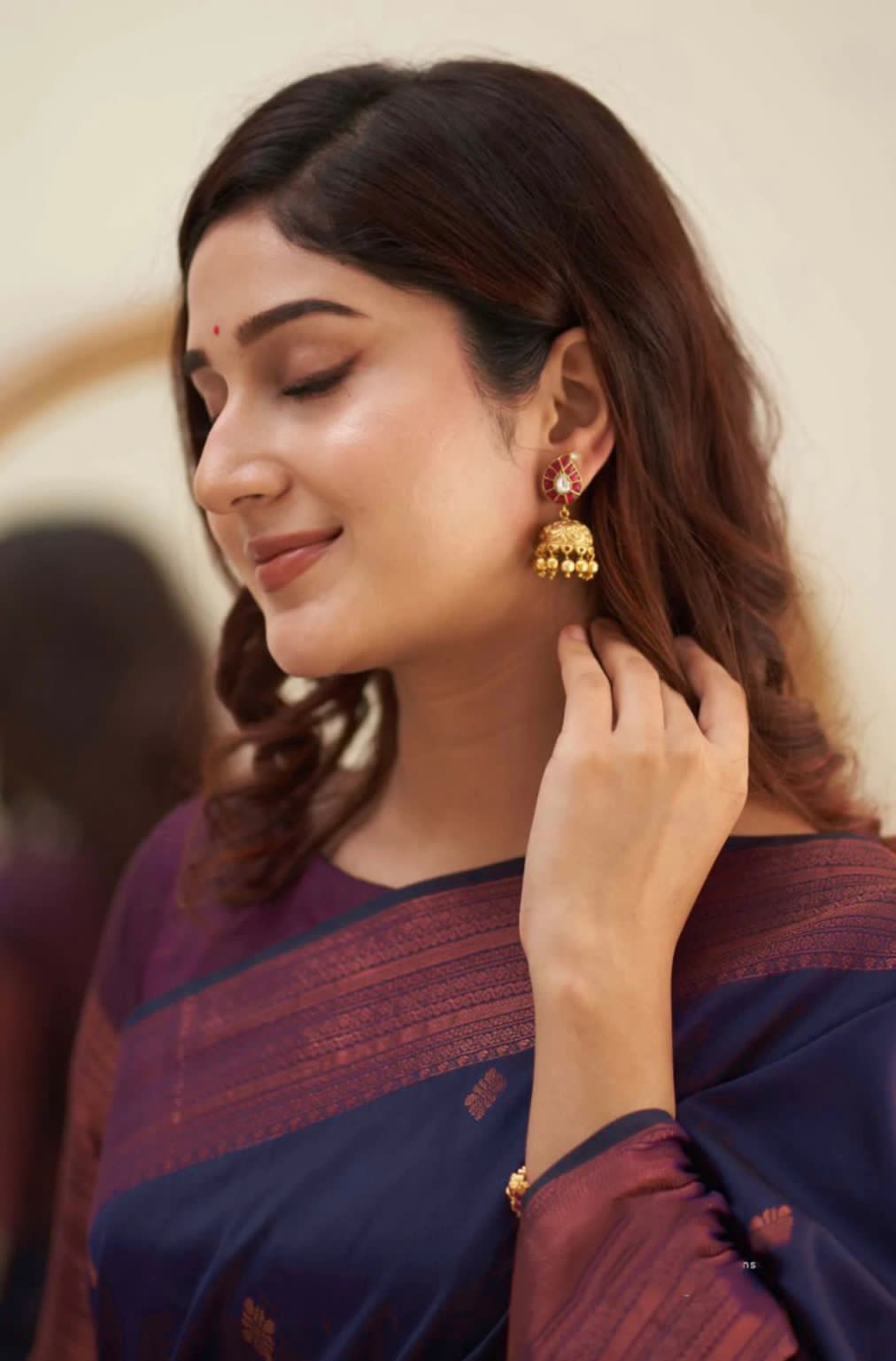 Navy Blue Banarasi Silk Saree All Over Copper Zari Weaved