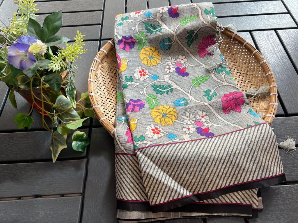 Soft Tussar Silk Saree Digital Paithani Design Printed Saree