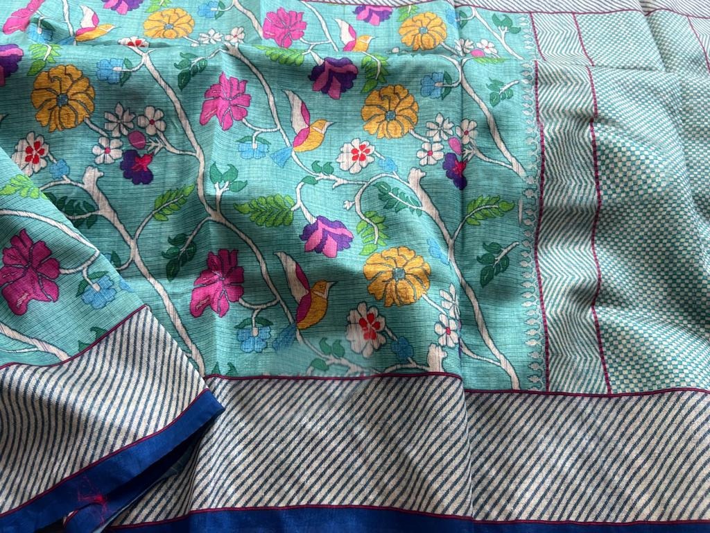Soft Tussar Silk Saree Digital Paithani Design Printed Saree
