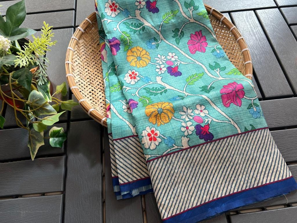 Soft Tussar Silk Saree Digital Paithani Design Printed Saree